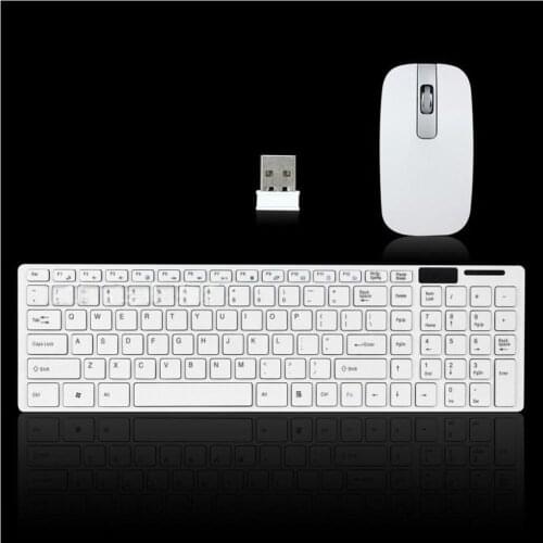 Ultra Slim Thin Design 2.4GHz Wireless Keyboard With Cover With Mouse Mice Kit for Desktop Laptop PC Computer Keyboard Set White