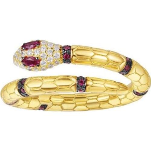 High Quality Vintage Egypt Series Style Adjustable Size Micro Mosaic Zircon Gold Color Snake Ring For Women Brand Jewelry