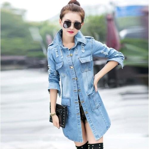 Blue Womens Long Sleeve with Pocket Lapel Jacket Denim Jacket Single-breasted 2020 Autumn Fashion Casual Jeans Coat women top