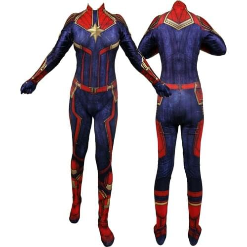 3D Print Carol Danvers Cosplay Costume Female Superhero Zentai Suit Woman Girls Halloween Bodysuit Adults Kids