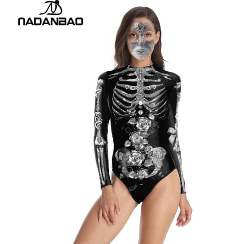 NADANBAO 2021 Fashion 3d Printed Halloween Swimsuit Skull Skeleton Suit Bathing Suit Women Holiday One Piece Swimsuit