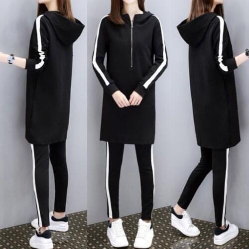 Side Striped Tracksuit Women Two Piece Set Spring Autumn Clothes Hooded Long Sweatshirt Top and Pencil Pants Suit Casual Outfits