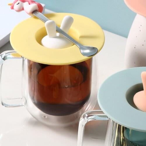 1pcs Leak-proof 3Colors Bunny Ear Shape Heat Resistant Cup Lid Silicone Sealed Cover Reusable