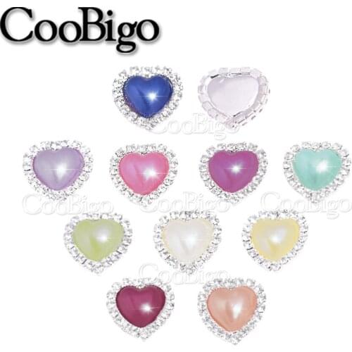 10 Pcs 15 mm Colorful Beads Resin Heart Pearl Rhinestones Diamond Decoration Crafts Flatback Cabochon Embellishments For DIY