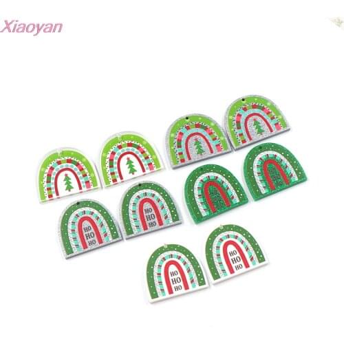 10pcs /lot) 35mm HO HO HO For Earrings Christmas Rainbow Glitter Acrylic Jewelry Accessories
