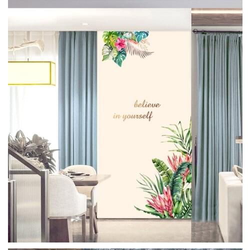 120*80cm Red Flowers Green Leaf Wall Stickers for Living room Bedroom Door Decor Vinyl Wall Decals Art Mural Home Decoration DIY
