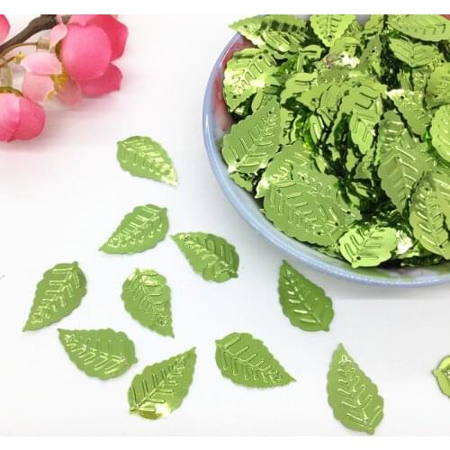 50g/lot Leaf Sequins 13*24mm PVC Sewing DIY Garment Accessory Leaves With 2 Holes Light Green Flakes For Crafts
