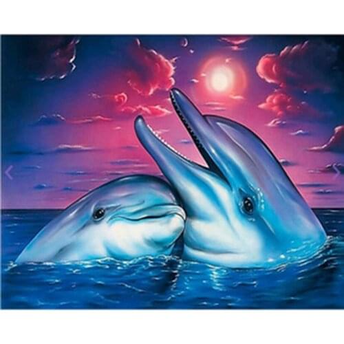 5D DIY Diamond Painting Water Dolphin Sunset Full Square/Round Rhinestones Embroidery Set Mosaic Cross Stitch JX410