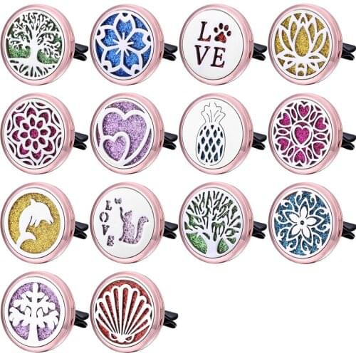 Lotus Flower Car Diffuser Aromatherapy Rose Gold Color Magnetic Locket Vent Clip Stainless Steel Pendant