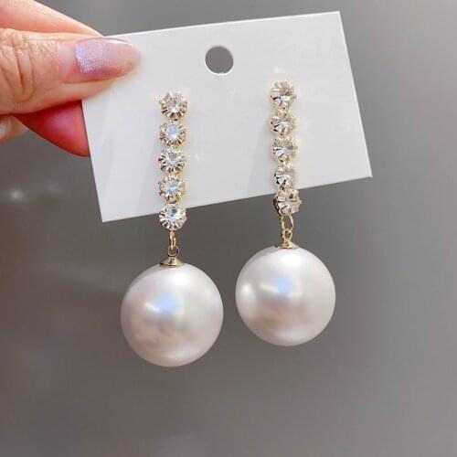 Shinning Rhinestone Big Pearl Long Drop Earrings For Women Etrendy New Jewelry Personality Korean Brincos Wholesale
