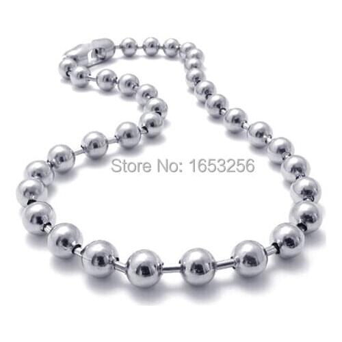 8''-30'' Choose Wide 6mm or 8mm Stainless steel Shiny Huge Ball Beads Necklace Bracelet Women Mens Jewelry