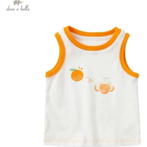 DBX17808 dave bella summer baby boys causal cartoon print sleeveless T-shirt children tops kids boy fashion tees