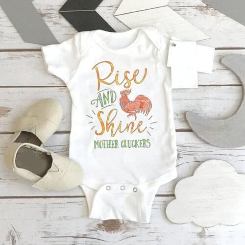 DERMSPE Newborn Baby Boy Girl Short Sleeve Letter Print Rise And Shine Mother Cluckers Cotton Romper Outfits Summer Baby Clothes