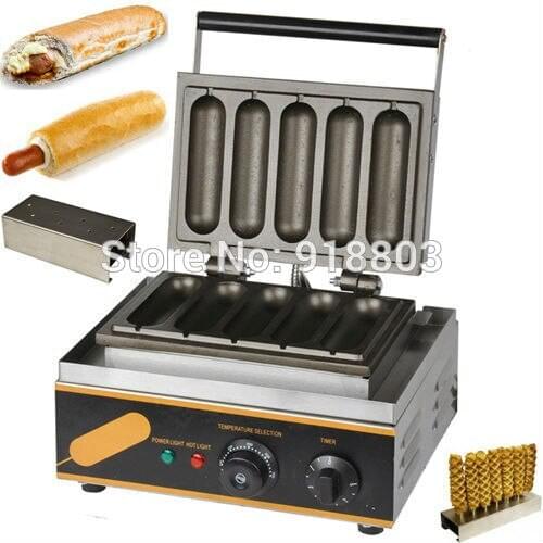 2 in 1 Commercial Use Nonstick 110v 220v Electric French Hotdog Waffle Maker Baker Machine & Stainless Steel Holder Stand
