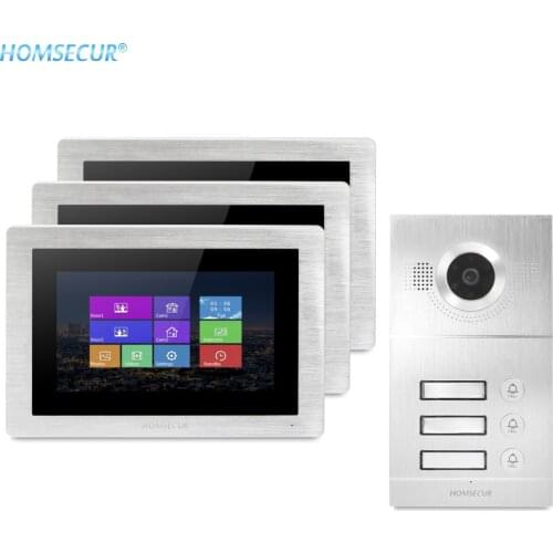 HOMSECUR 7" Video&Audio Home Intercom with Motion Detection Recording and Snapshot 800TVL for 3 Apartment BC121-3S + BM714-S