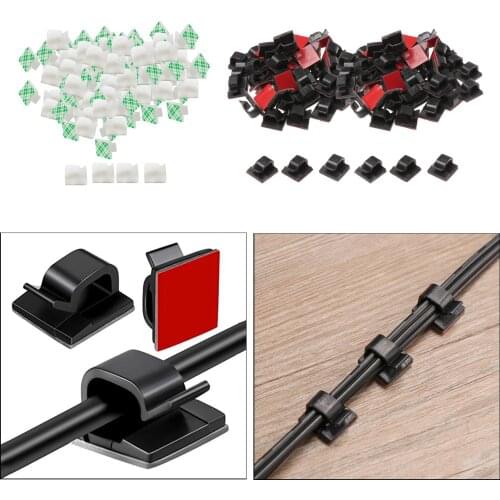 Cable Clips 100pcs with Strong Adhesive Tapes,Wire Holder Organizer Cord Management for Car, Office and Home