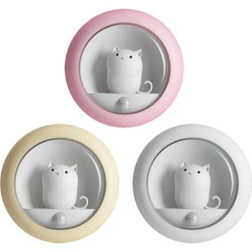Creative Cat Smart LED Night Light PIR Motion Sensor USB Rechargeable Lamp Decor