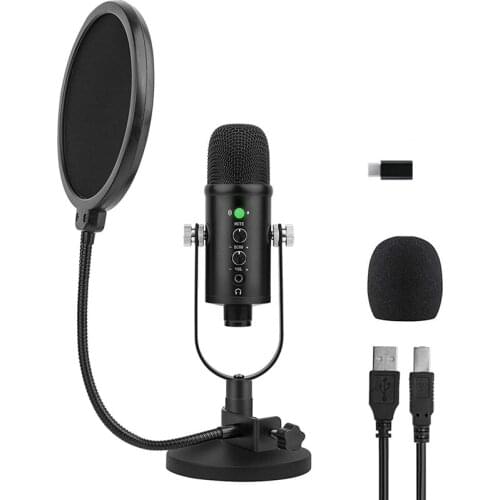 Podcast PC Microphone,USB Microphone,Plug-And-Play Studio Microphone,with Stand,for Games,Online Chat,Video,Record,Etc