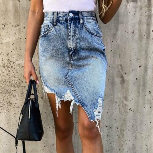 2021 Fashion Women Ripped Denim Mini Skirts Summer High Waist Bodycon Skirts Vintage Casual Irregular Sexy Hip Skirts Harajuku