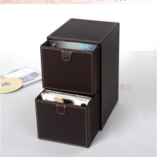 Me 2-layer 2-drawer leather desk CD/DVD sundries container storage box case organizer holder brown 227B