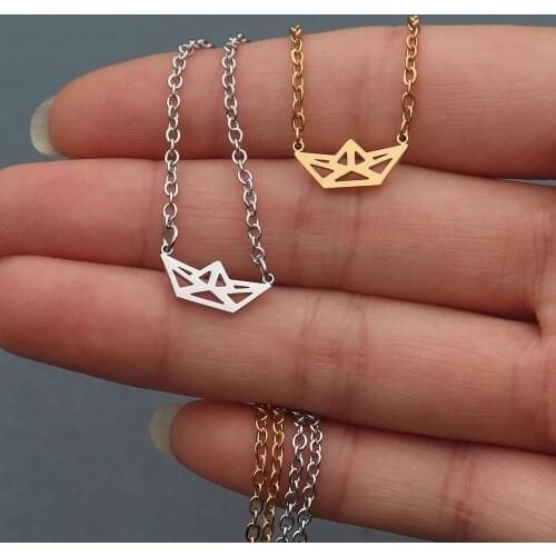 Nautical Origami Boat Pendant Necklace Vintage Jewelry Gold Ketting Colar Masculino Ocean Inspiration Paper Boat Necklaces Men
