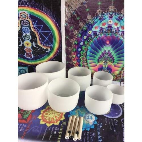 Perfect Pitch Chakra set frosted crystal singing Bowl 8"-14" 7 PCS CDEFGAB Frosted Quartz Crystal Singing Bowls