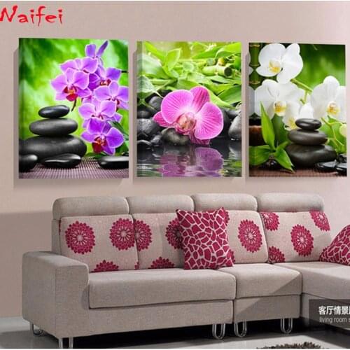 3 pieces 5D DIY Diamond Painting Buddha Stone Flower art Full Square/Round Drill Rhinestone Embroidery Cross Stitch Kits