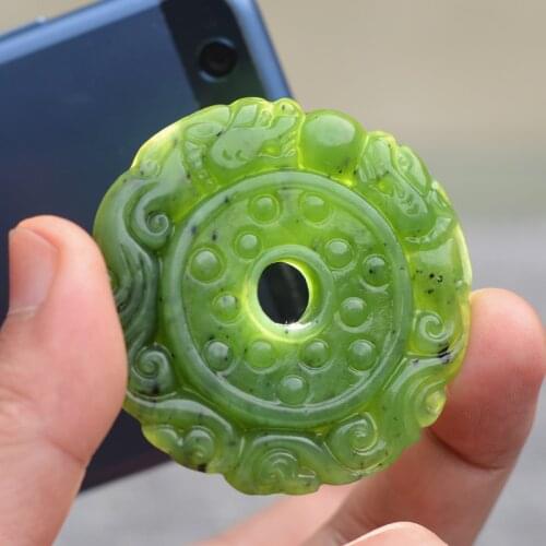 Natural Green Nephrite Pendant 3D hand carved Hollow Out PIXIU Peace Buckle Pendant Necklace Mens fashion Jades Jewelry
