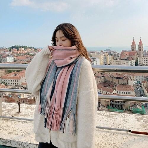 New arrival comfortable thick soft striped cute tassel scarf warm fresh high quality casual lovely vintage elegant big shawl
