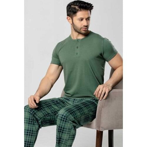 Mens Pajamas set twinset Short sleeve lycra fabric button collar men pajamas set stylish and elegant comfortable sleep comfortable life