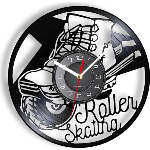 Roller Skating Ice Skate Vinyl Album Record Clock Freestyle Skiing Skater Sport Home Decor Roller Derby Disk Crafts Silent Watch