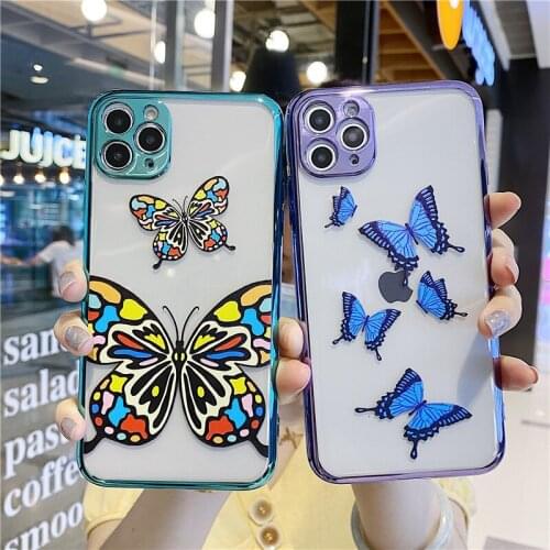 Luxury Butterfly Phone Case for Iphone 11 Pro Max 7 8 Plus X XR XS Max Plating Soft Back Cover for Iphone SE 2020 Clear Capa