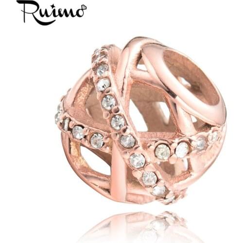 RUIMO Plating Rose Gold Jewelry Beads For DIY Women Bracelet Necklace Making 5mm Hole Micro Insert Crystal Accessories Beads