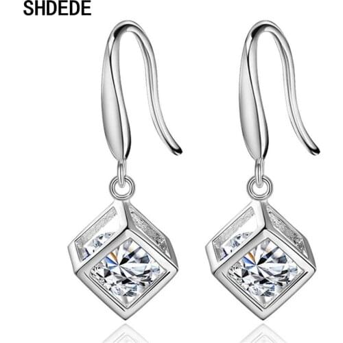 SHDEDE Embellished With Crystals From Swarovski Drop Earrings Jewelry 925 Silver Square Accessories Eardrop WH39