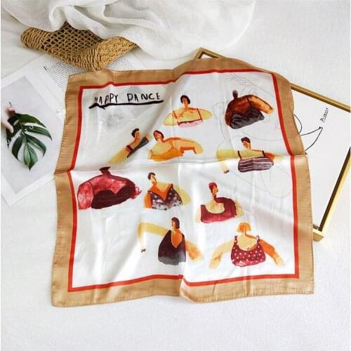 Satin Silk Scarves Women Square Scarf Fashion Digital Print Small Scarf DIY Bandana Neckerchief Headband Girls Hair Ties FJ437
