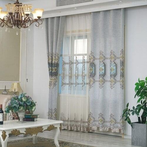 European Style Chenille Embroidered Blackout Curtains for Living Room Bedroom and Study Left and Right Biparting Open