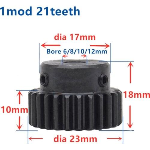 Spur gear 1 mod 21teeth 1M21T 22T 23T metal motor boss gear bore 6-12mm rack pinion 45steel positive gear CNC gear rack