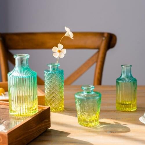 Glass Vase For Living Room Embossed Transparent Decorative Vase Decoration Luxury Home Ornament Hydroponic Flower Glass Flower