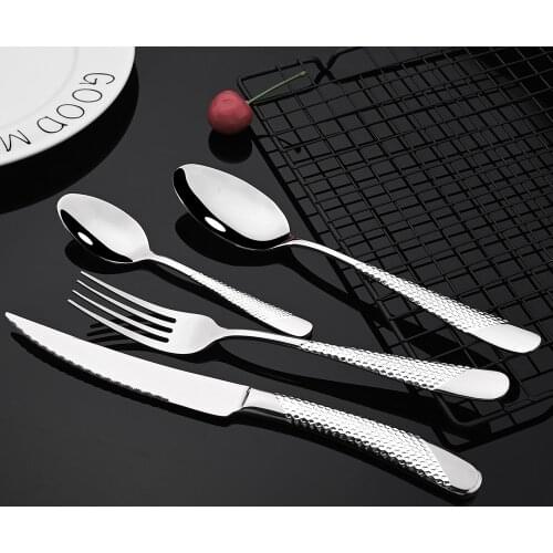 Silver Mirror Flatware Cutlery Set 18/10 Stainless Steel Silverware Dinnerware Set Dinner Knife Fork Spoon Dishwasher Safe