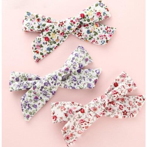15pc/lot Cotton Fabric Bow Hair Clip ,Bohemian Style Girls Kids Hair Accessories Hairpins Buotique Hair Bows Barrettes Hairgrips