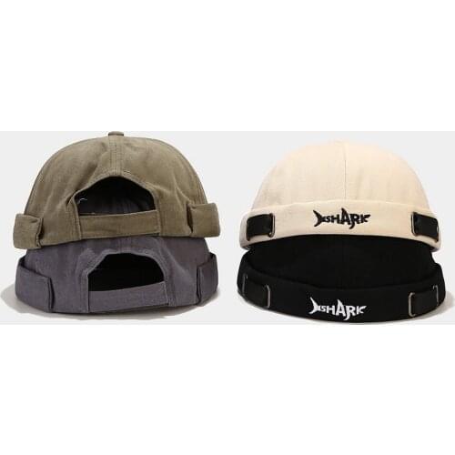 Portable Skullcap Womens SHARK Letters Embroidered Skullies Beanies Summer Port Brimless Cap Adjustable Personalized Melon Hat