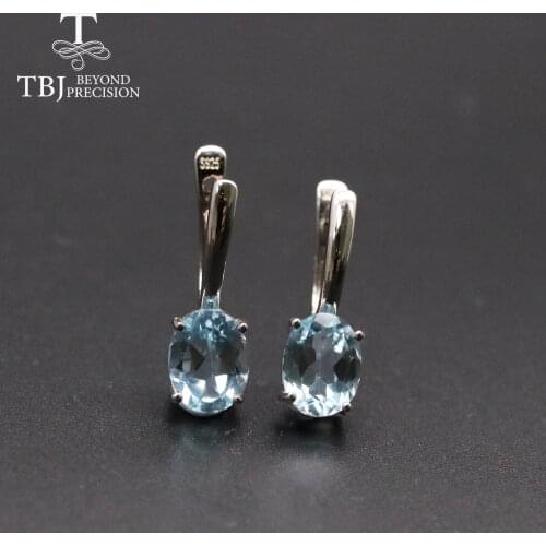 TBJ,Simple clasp earring sky blue topaz brazil citrine oval 7*9mm 4.5ct gemstone jewelry 925 sterling silver for girls office