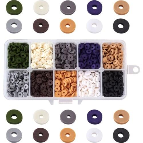 10Colors 6mm Polymer Clay Beads Set for Jewelry Making DIY Bracelet Chips Disk Loose Spacer Round Heishi Bead about 2200~2400pcs