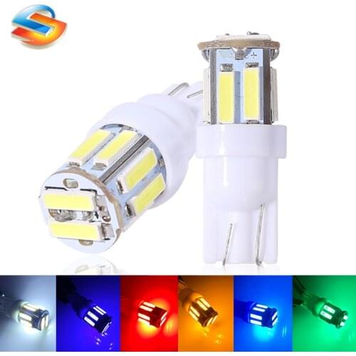 10PCS 7020 T10 Car Bulb LED 10 SMD Turning Signal Light White Red Blue Green Colorful Parking Lamp Side Indicator Lights 12V 3W