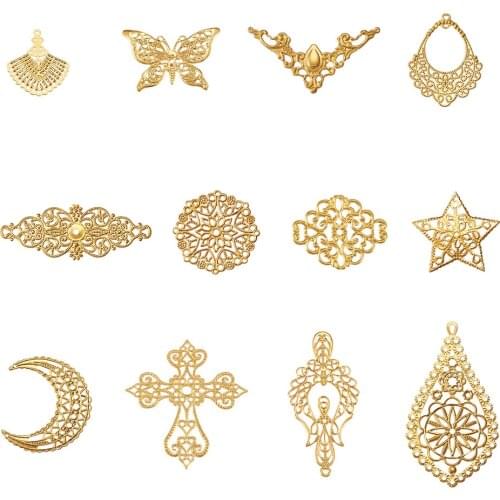 120pcs/set Iron Filigree Pendants and Links Etched Metal Embellishments Mixed Shape jewelry making Connector Accessories