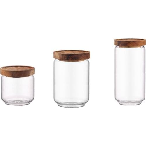 3 Pcs Wood Lid Glass Airtight Canister Kitchen Storage Bottles Jars Food Container Grains Tea Coffee Beans Grains Jar