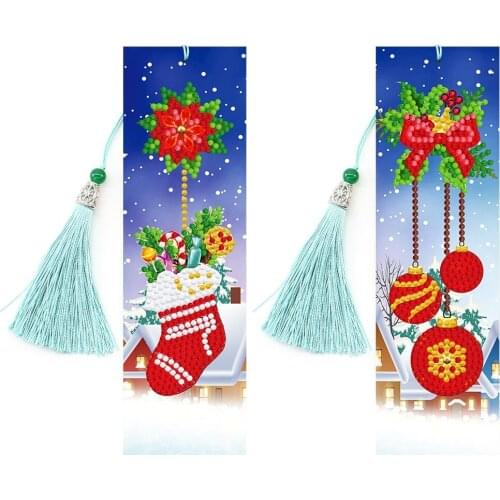4PCS/Set DIY Special Shaped Diamond Painting Bookmarks diamond Embroidery Tassel Bookmarks Books Diamond Mosaic Christmas Gift