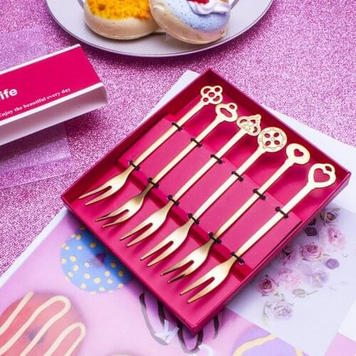 6 Pcs/Set Stainless Steel Cutlery Fruit Forks Snack Cake Dessert Food Picks Toothpick Bento Lunch Party Accessories