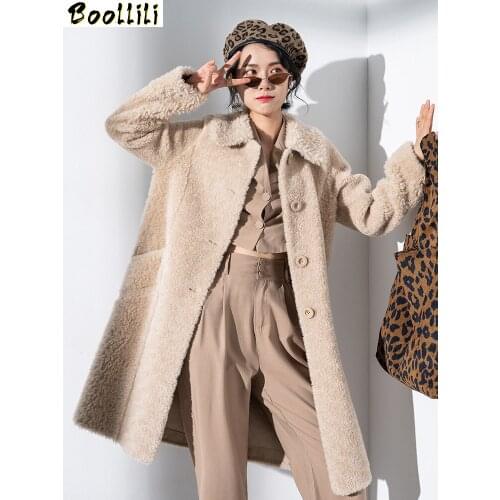 Boollili 2020 Real Fur Coat Winter Coat Women Sheep Shearling 100% Wool Coat Female Jacket Korean Long Coats Manteau Femme