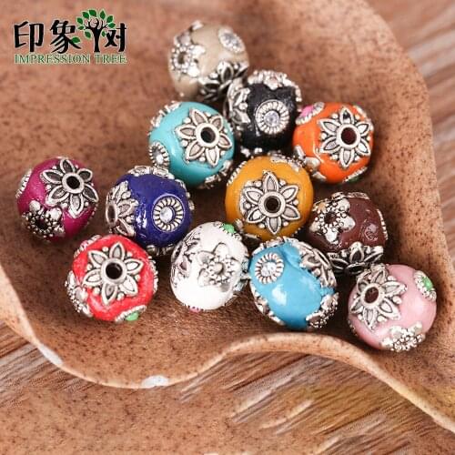 Handmade Indian Nepalese Indonesian Tibetan Bead 12mm Cooper Alloy Clay Vintage Round Beads For Jewelry DIY Making Bracelet 1177